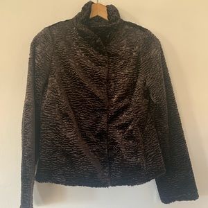 Beautiful Tribal Faux Persian Lamb Fur Coat in rich, deep Brown.  Size 6.